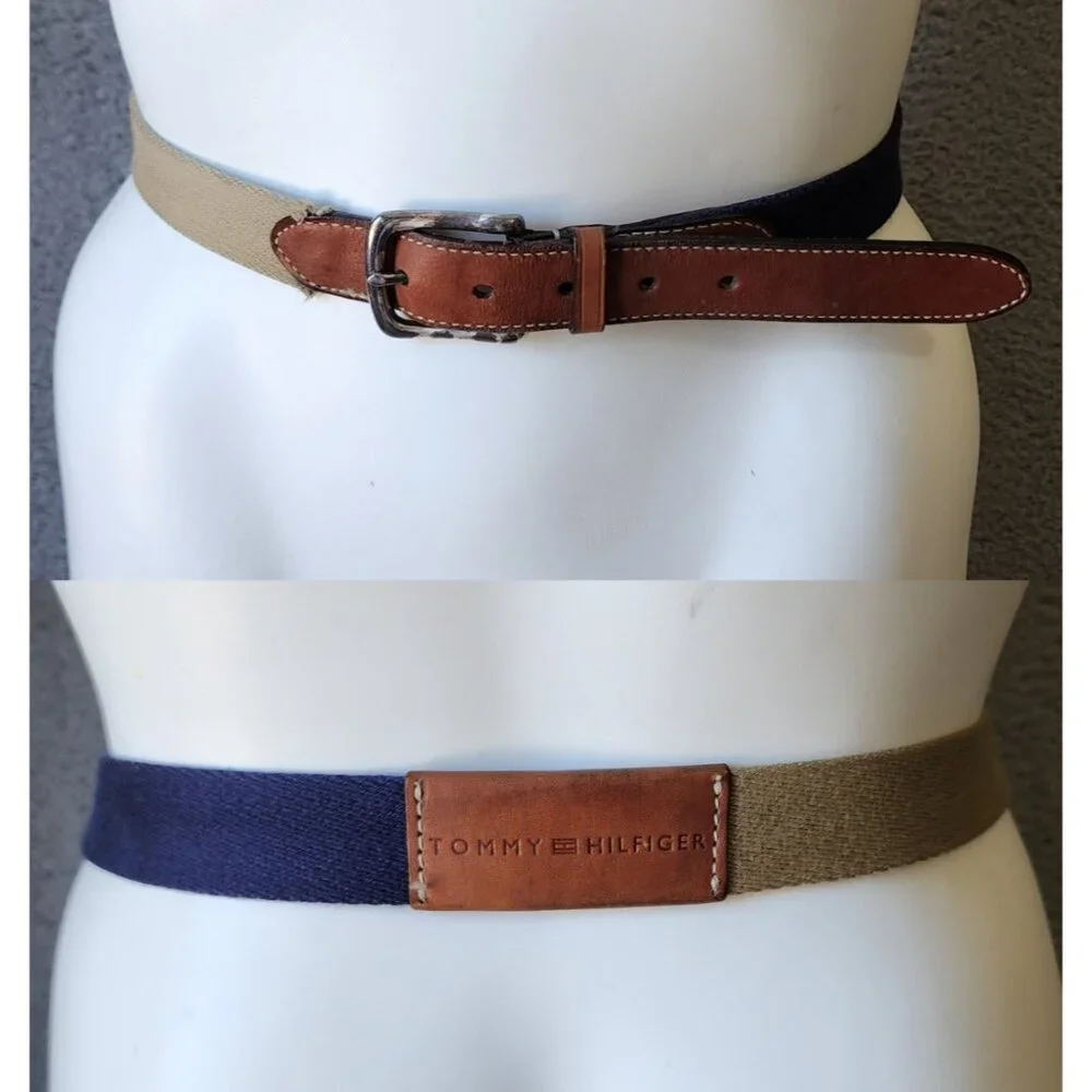 Vtg 90s TOMMY HILFIGER Mens 2 Tone Material Belty Genuine Leather Trim Size‎ XL